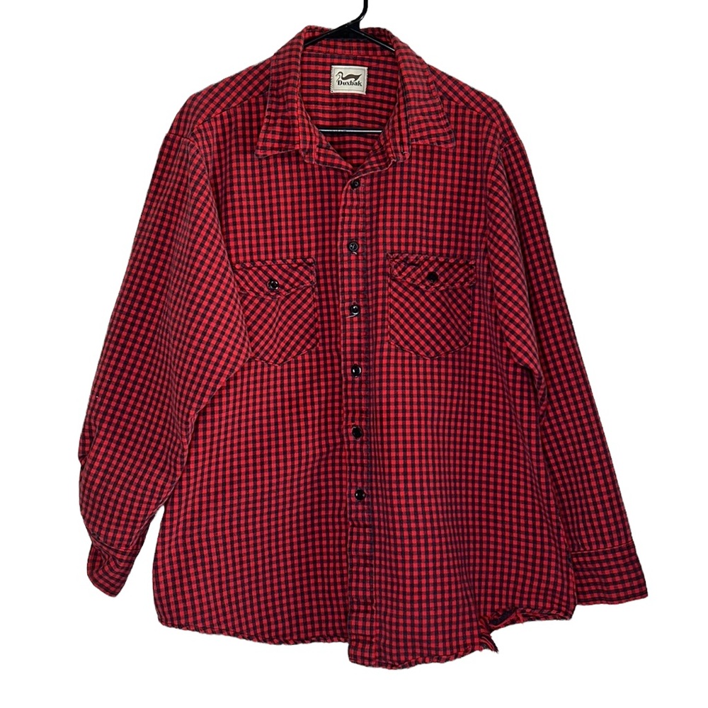 Vintage Duxbak plaid flannel shirt red black size Large
